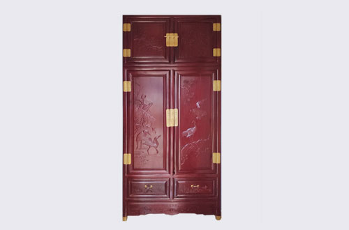 鄂州高端中式家居装修深红色纯实木衣柜