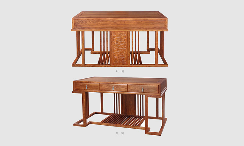 鄂州 别墅中式家居书房装修实木书桌效果图