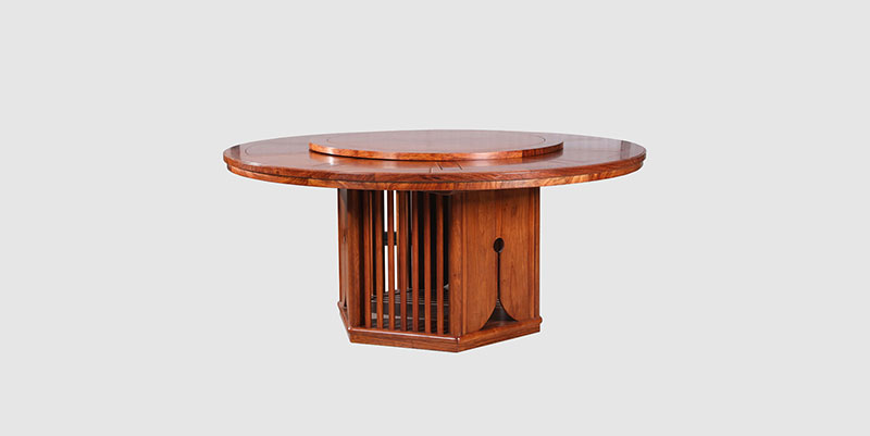 鄂州中式餐厅装修天地圆台餐桌红木家具效果图